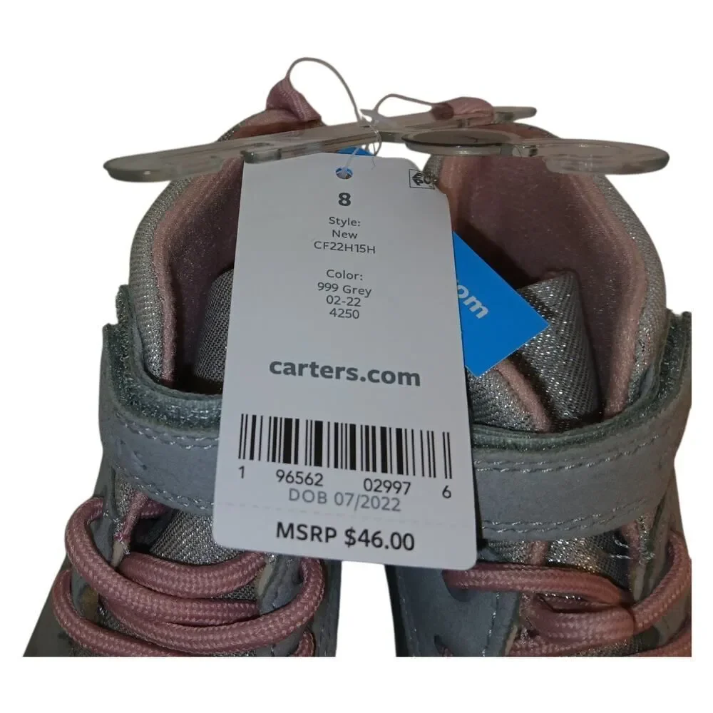 Carter's New w/Tags Girls Gray Glitter Lace Up Lined Boots - Size 8 Toddler